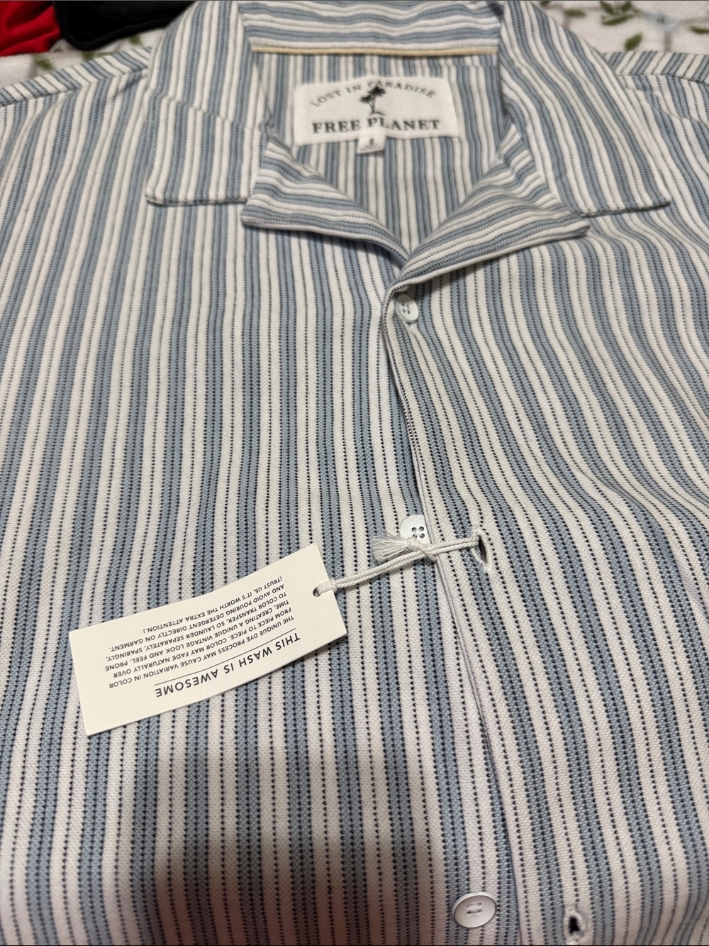 Free Planet Men's Blue and White Striped Button-Up Shirt